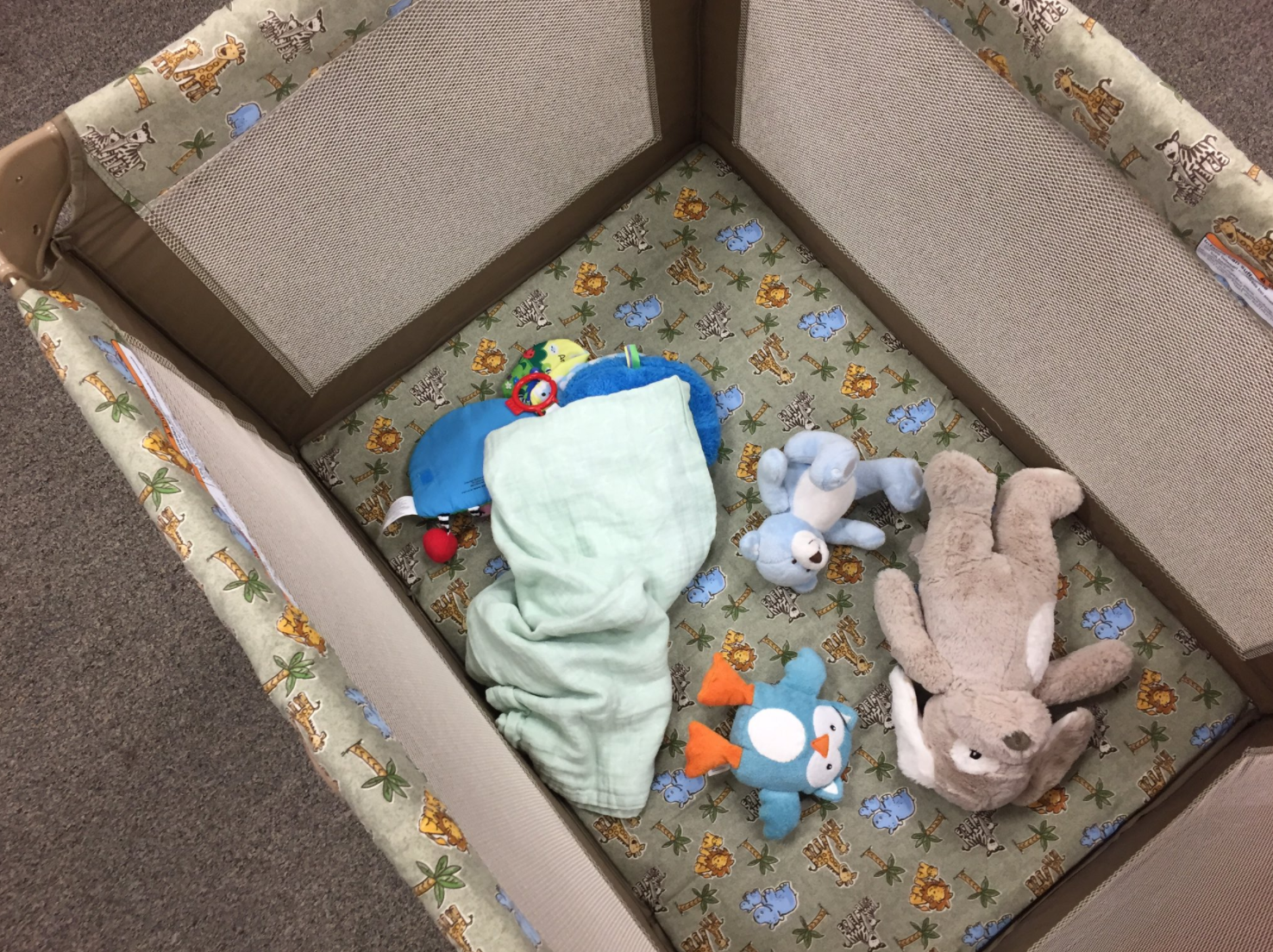 Baltimore City Health Department Example of Unsafe Crib not following ABCs of Safe Sleep